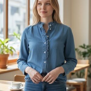 Sidefeel Women's Blue Denim Blouse